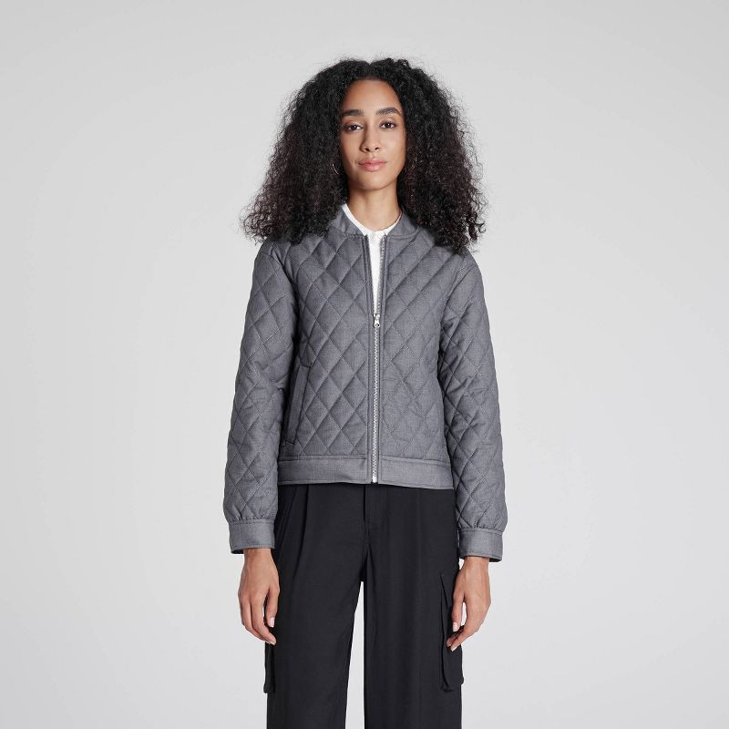 Women's Quilted Bomber Jacket - A New Day™ Dark Gray S