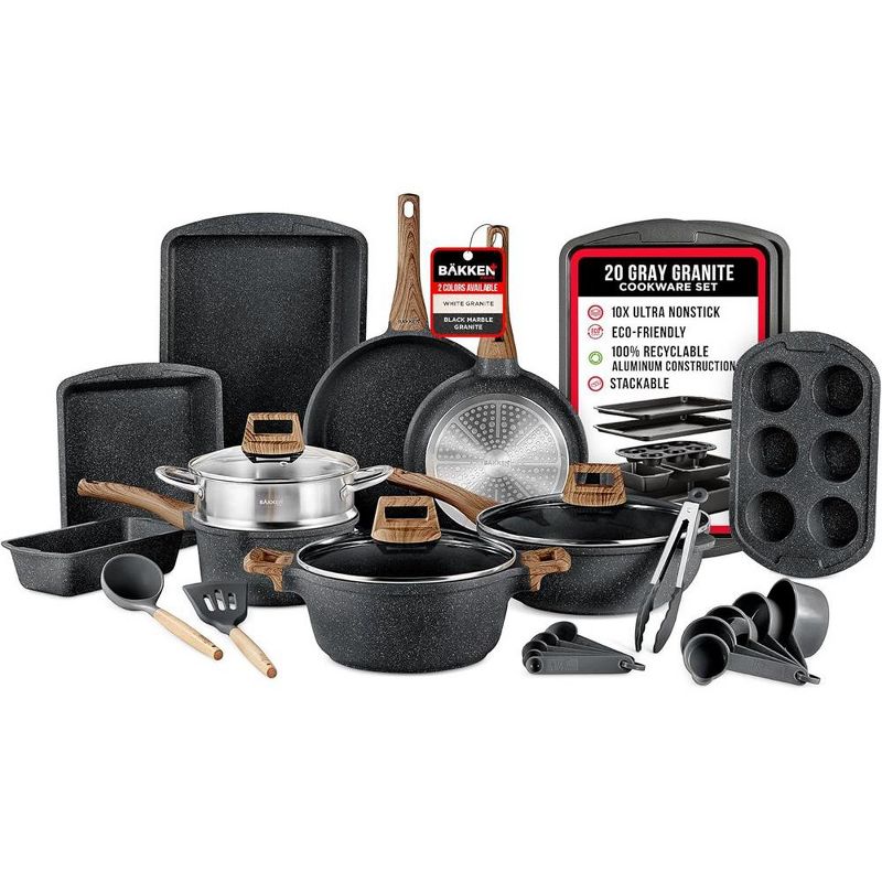 Bakken-Swiss 20-Piece Kitchen Cookware Set – Non-Stick Granite - Marble coating