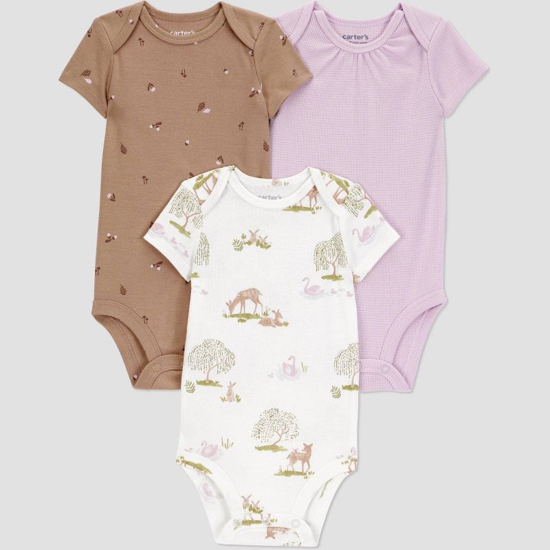 Carter's Just One You® Baby Girls' 3pk Short Sleeve Forest Bodysuit - Purple Newborn