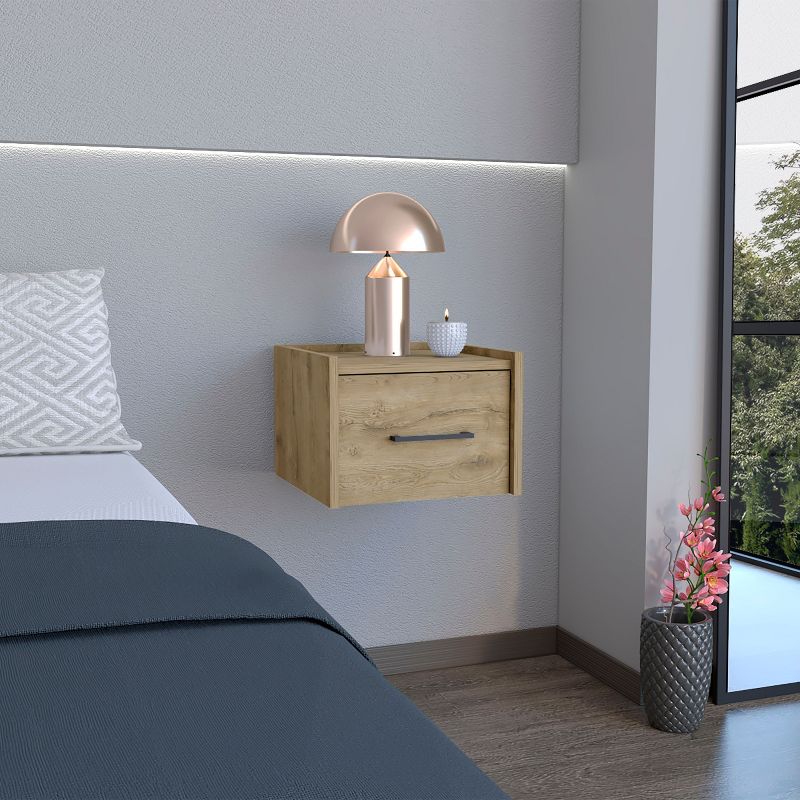 Kumasinova Floating Wood Nightstand with Drawer,Space Saving Wall Mounted Bedside Table,Compact Night Stand for Living Room,Bedroom Furniture,Beige