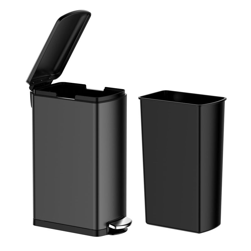 8 Gallon Slim Trash Can, 30L Step Garbage Can with Soft-Close Lid, Stainless Steel Recycling Bin with Removable Inner Bucket, Fingerprint-Resistant