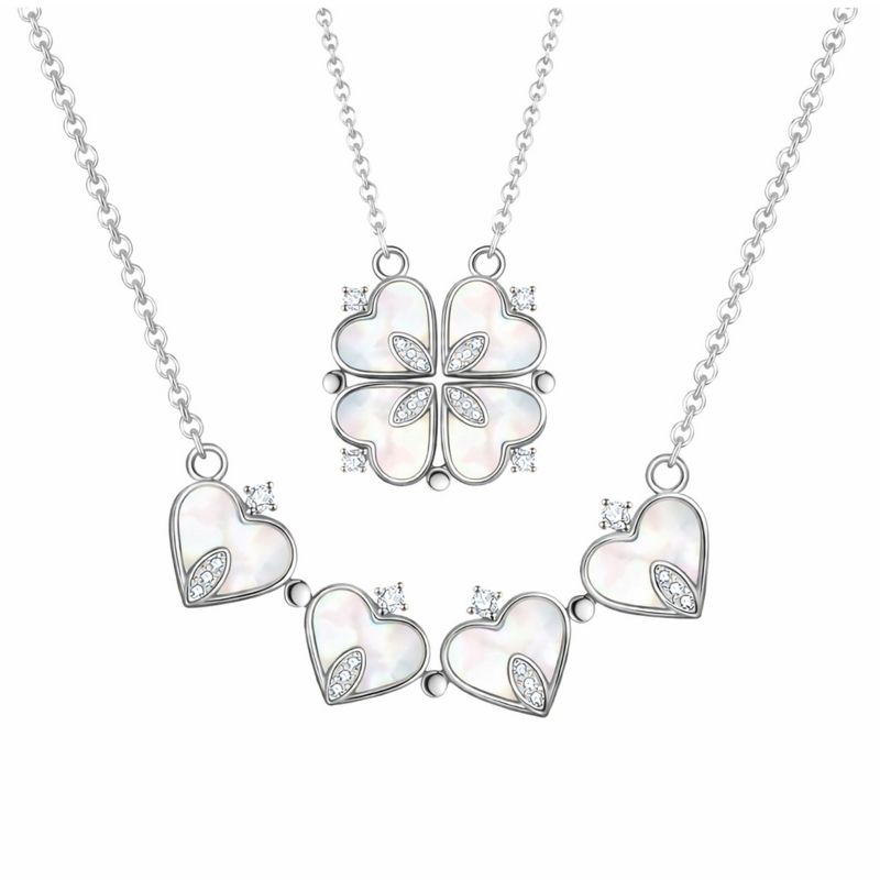 Heart to Clover 2 in 1 Pendant Necklace by Ginger Lyne Collection Valentine Gift - Silver Tone
