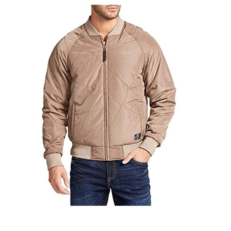 William Rast Mens Zane Quilted Bomber Jacket, fossil, Large