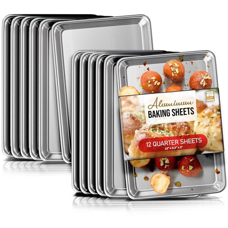 JoyTable Aluminum Baking Sheet Set, 12 Pack Steel 9x13 Baking Pan, Quarter Sheet Pan for Baking