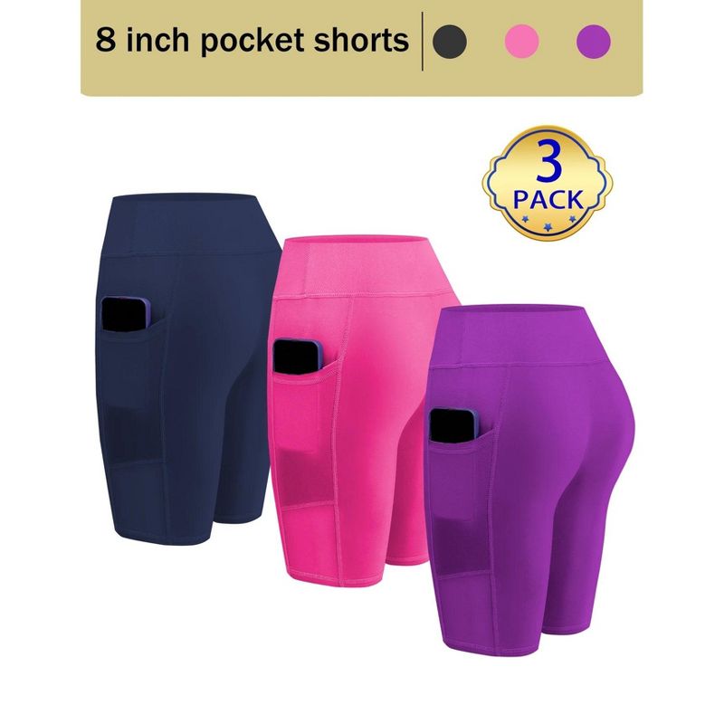 3 Pack High Waist Biker Shorts 8 Inch Tummy Control Workout Running Gym Fitness Yoga Shorts with Pockets Women's Sportswear