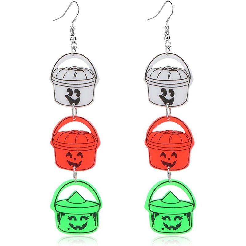 Funky Halloween Earrings Set - Spooky Acrylic Ghost, Bat & Skeleton Dangle Earrings for Women, Quirky Costume Jewelry 3 Basket One Size