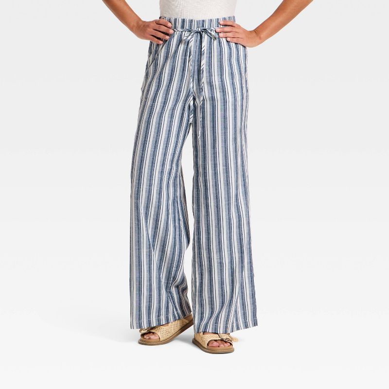 Women's Mid-Rise Wide Leg Palazzo Pants - Universal Thread™ Navy Blue Striped XS