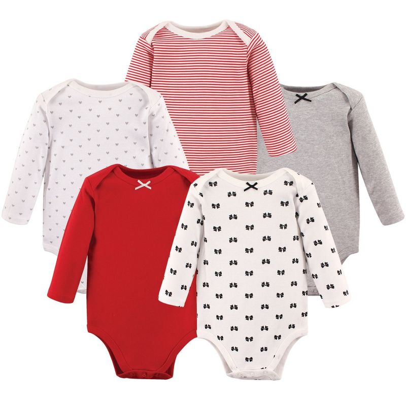 Hudson Baby Infant Girl Cotton Long-Sleeve Bodysuits 5pk, Bow, 0-3 Months