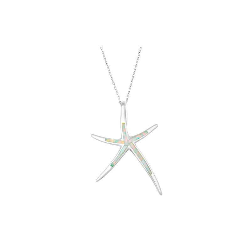 Opalata Sterling Silver White Inlay Opal Starfish 18" Pendant Necklace - White