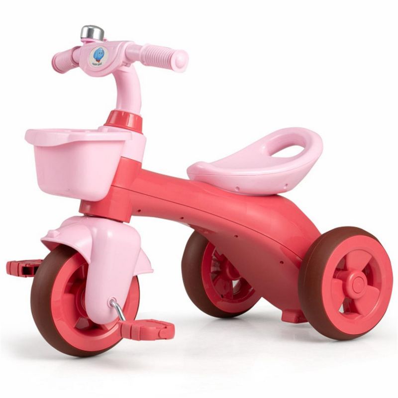 SEVOBAL Baby Walkers Toddler Tricycle with Stable Triangular Structure and Front Rear Storage Baskets for Kids, Pink, 25.59"*15.75"*24.41"