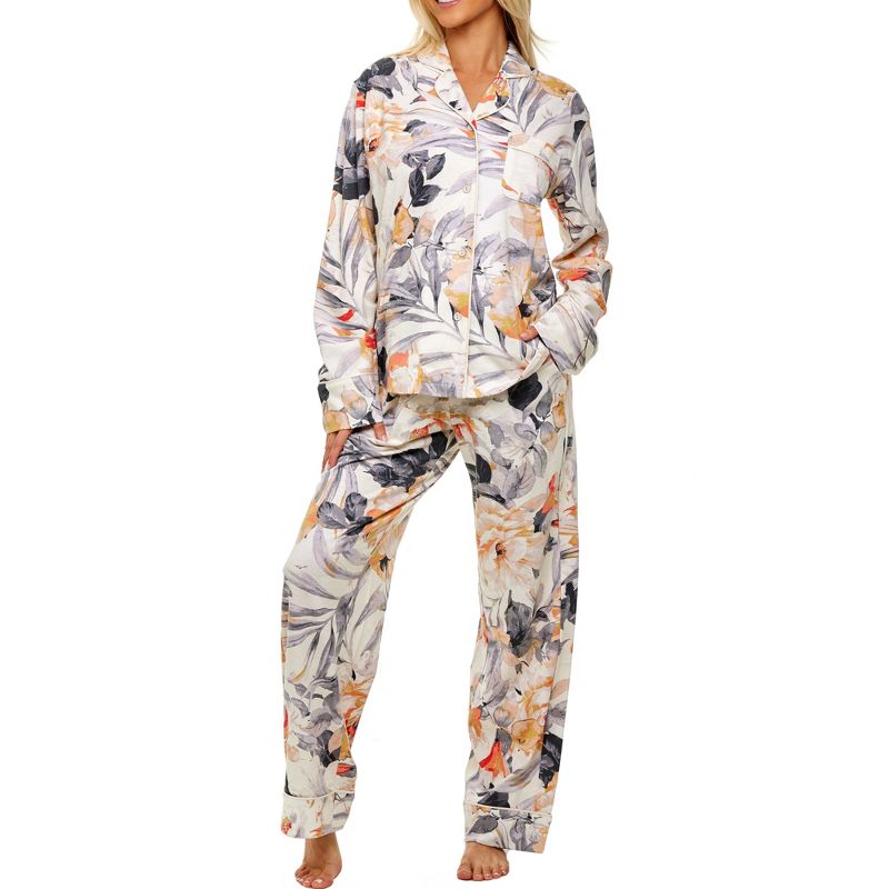 ADR Womens Long Sleeve Knit Pajamas Set Tropical Large