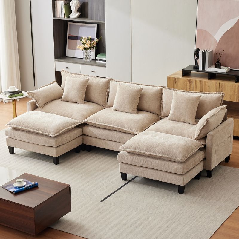 Relaxation Cloud Couch: 112" Modular Sectional Sofa with Ottoman, 3-Piece Living Room Furniture Set, Soft Chenille Fabric, Customizable Layout