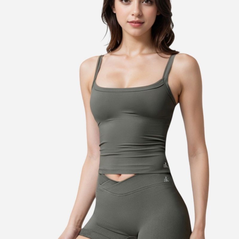 Anna-Kaci Active Women's Square Neck Tank Top with Spaghetti Straps - Small, Gray