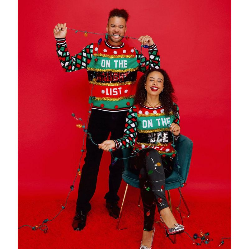 Tipsy Elves Mens Naughty or Nice Reversible Sequin Ugly Christmas Sweater: Size X Large