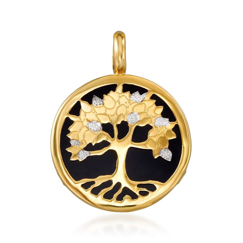 Ross-Simons Black Onyx Tree Of Life Pendant in 14kt Yellow Gold Size 0.88