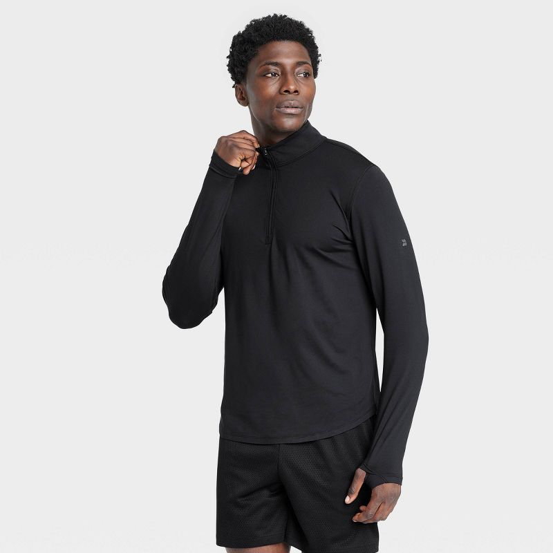Men's Soft Stretch ½ Zip Top - All In Motion™ Black M: Moisture Wicking, Quick Drying, UPF 50+, Long Sleeve, Collared