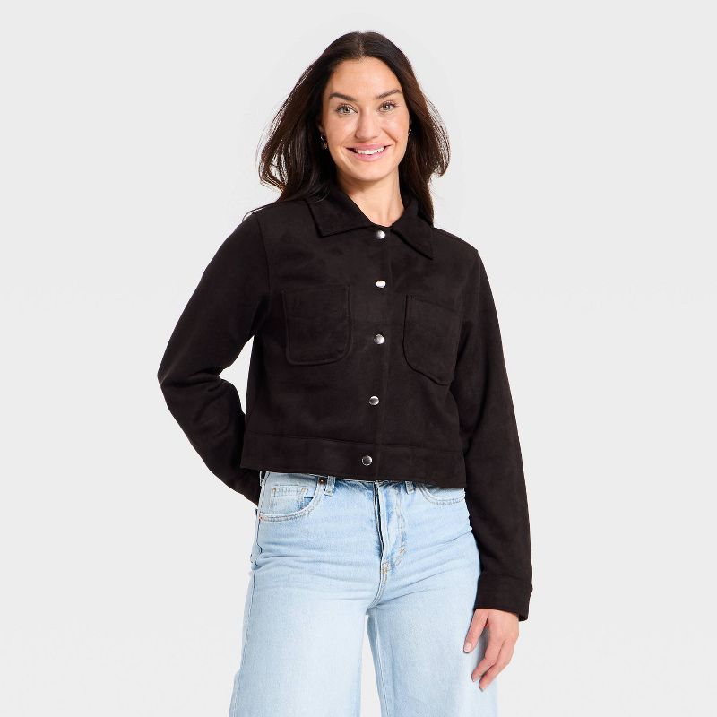 Women's Faux Suede Button-Up Fashion Jacket - Universal Thread™ Brown S