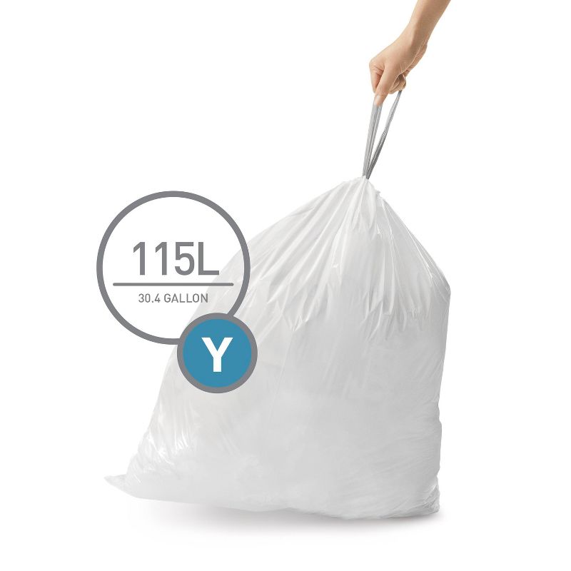 simplehuman 115L Code Y Custom Fit Kitchen Trash Bag Liners Dispenser Pack - 200ct: Tall Kitchen Garbage Bags, Drawstring Seal