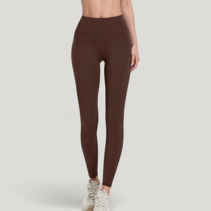 Anna-Kaci Active Women's High Waist Full Length Active Leggings with Wide Waistband and Seamless Design - X Large, Brown