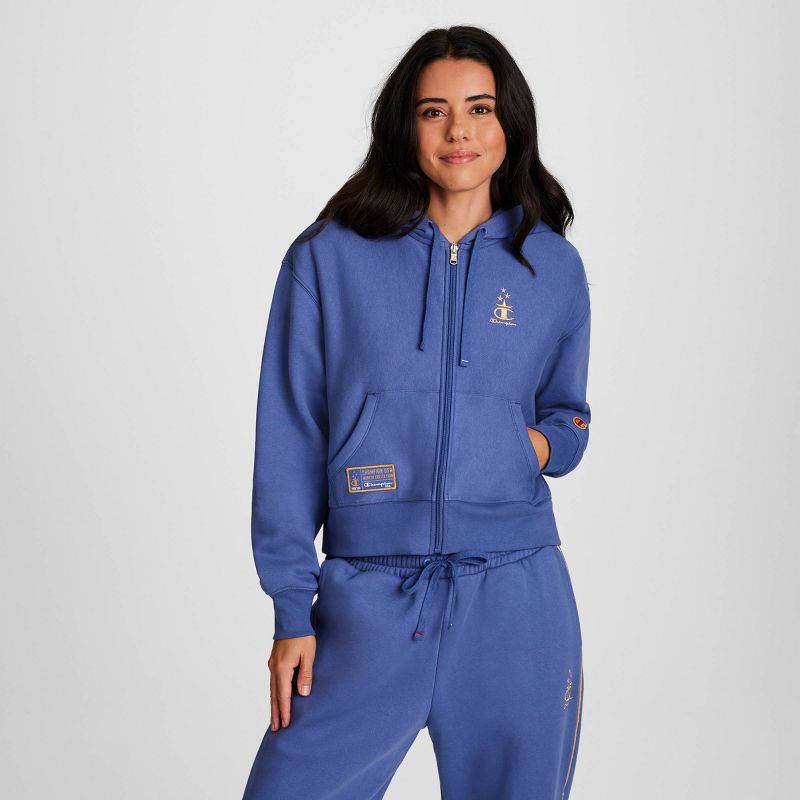 Champion Women's Gold Medal Cropped Full Zip Hoodie - Blue S