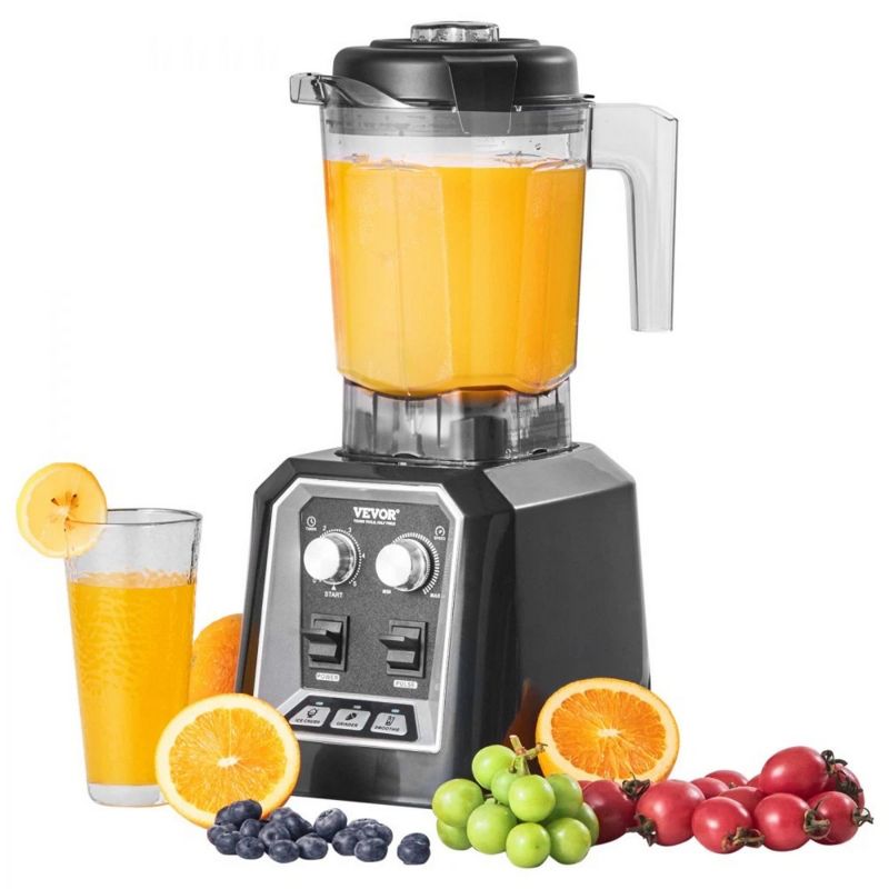 VEVOR Commercial Blender, 68oz Plastic Jar, Stainless Steel 3-Function Countertop Blender for Smoothies, Shakes, Frozen Drinks, Puree & Ice, Black