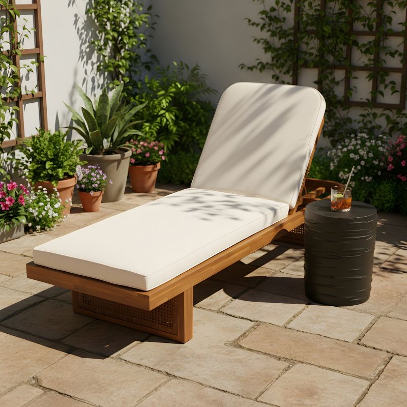 Christopher Knight Home Yasmine Patio 2 Piece Acacia Wood Rattan Lounge Set with Cushion and Lightweight Concrete Table, Teak/Black