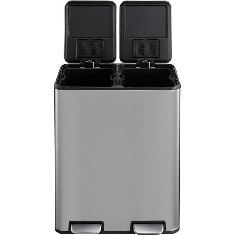 16 Gallon/60 L Kitchen Trash Can,Stainless Steel Dual Garbage Can,Large Rectangle Step Recycling Bin with Removable Inner Wastebasket for Home Office