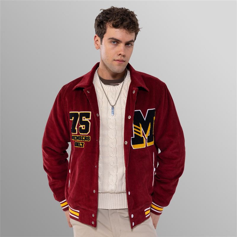 Members Only Men's Corduroy Varsity Jacket - Red XL