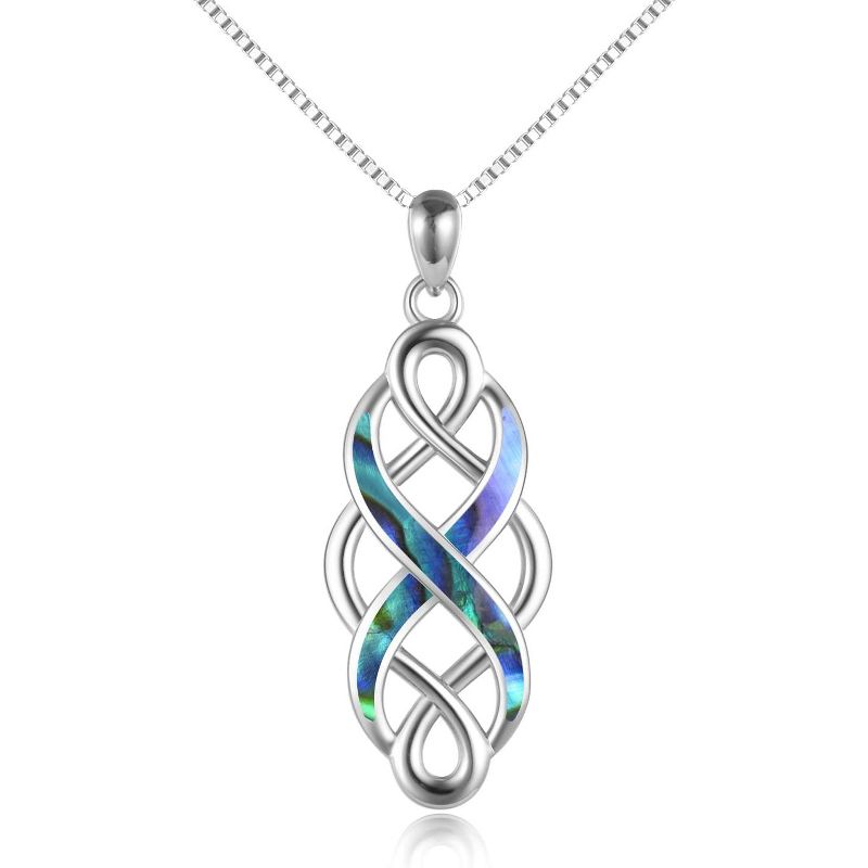 SmallRig Irish Celtic Knot Created Opal Pendant Necklace, Sterling Silver Black Chain 18 Inch for Women & Men Abalone-Celtic Jewelry for Women