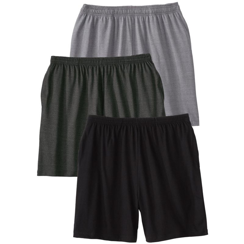 KingSize Lightweight Longer Length Jersey Shorts 3-Pack - L, Assorted Tonal