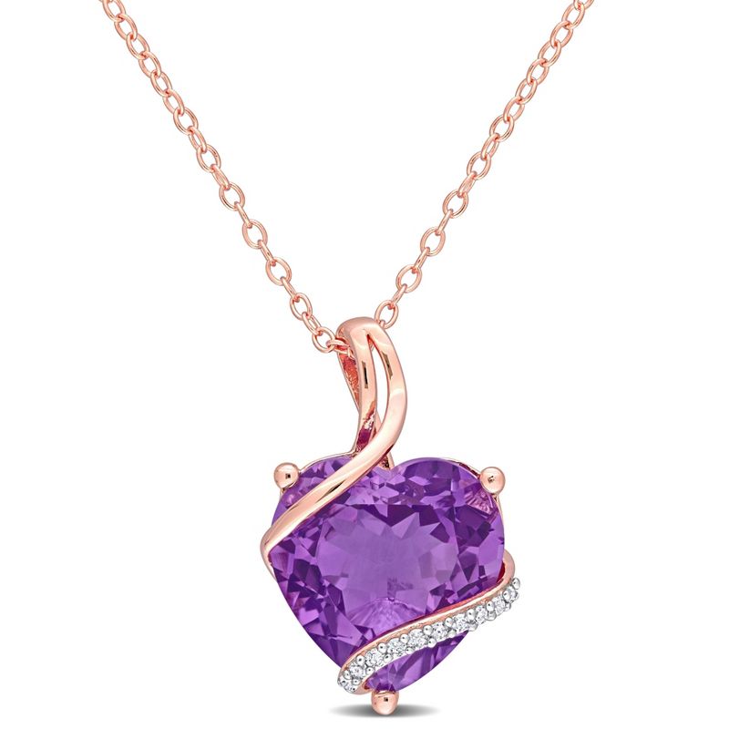 EVERLY JEWELRY | Rose Plated Sterling Silver 0.05 CT Diamond TW & 6 1/2 CT TGW Amet Fashion Pendant With Chain