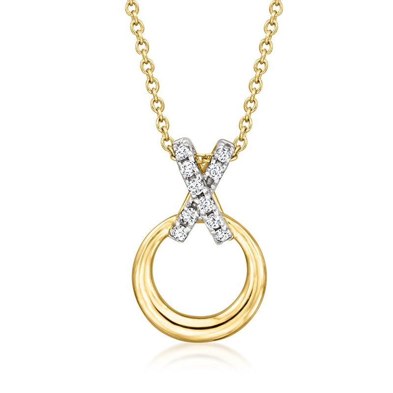 Ross-Simons Diamond Xo Pendant Necklace in 14kt Yellow Gold Size 16