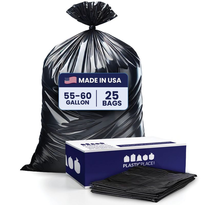 Plasticplace 55-60 Gallon Contractor Bags, Black (25 Count)