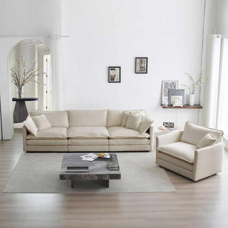 2 Piece Upholstered Sofa Living Room Sofa Set Modern Sofa Couches Set Beige Chenille