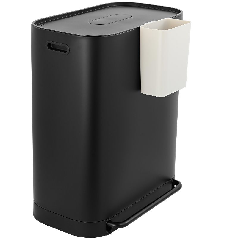 happimess Beni Kitchen Trash/Recycling 16-Gallon Double-Bucket Step-Open Trash Can, Black