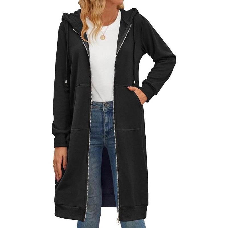 Zeagoo Women's Hoodies Zip Up Long Sleeve Tunic Sweatshirts Casual Oversized Fleece Jackets Warm 2025 Fall Winter Coat with Pockets Black S