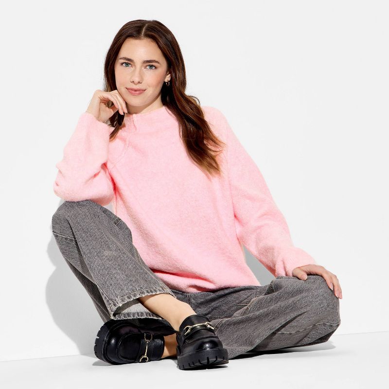 Women's Turtleneck Boucle Tunic Pullover Sweater - Wild Fable™ Light Pink S