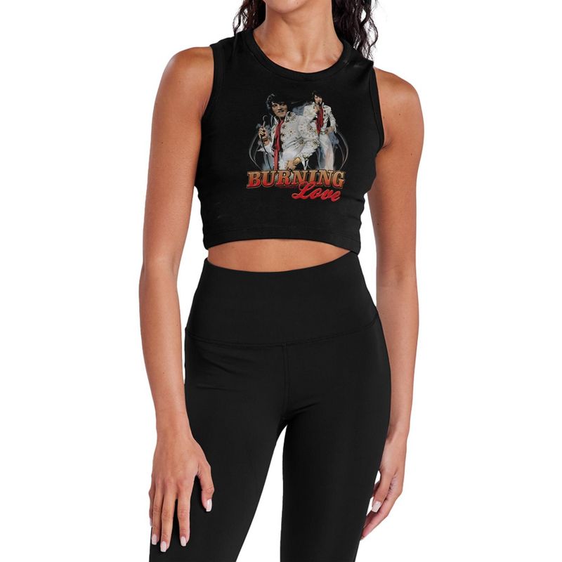 Women's Elvis Presley Burning Love Sleeveless Crop Top Tank Black X Large