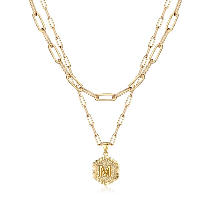 Turandoss 2PCS Dainty Gold Necklace for Women Girls - Initial Pendant Necklaces, Gold Jewelry, Birthday Valentine's Day Gifts, 14+2/18+2Inches, M