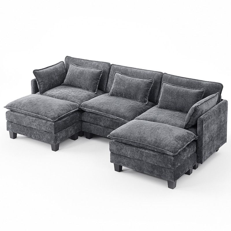 Modern grey Chenille yarn modular segmented sofa, adjustable combination L-shaped sofa, Flexible Combination Living Room Furniture, Blue