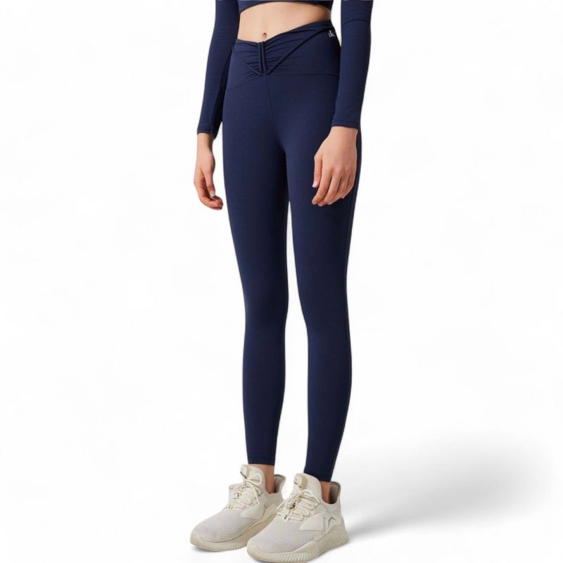 Anna-Kaci Active Women's High-Waist Twist Detail Full-Length Leggings - Medium, Navy