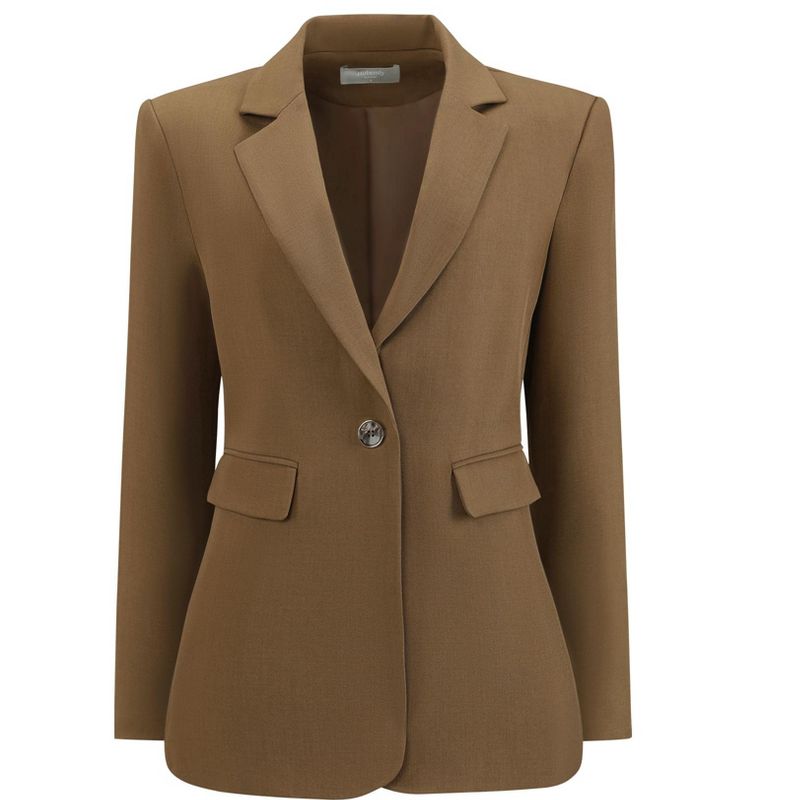 INSPIRE CHIC Women's One Button Notched Lapel Long Sleeve Full Lined Flap Pocket Semi Formal Suit Jacket Blazer Small Brown