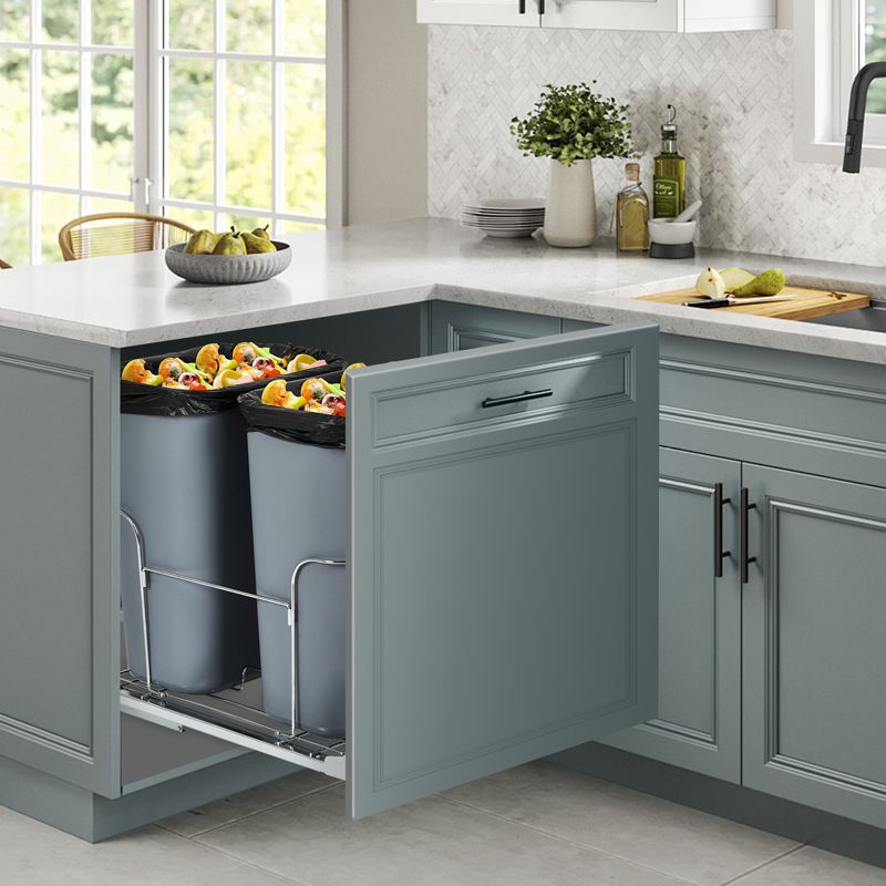 Pull Out Trash Can Under Cabinet 2x25 QT, Dual Bin Sink Garbage & Recycling Combo with Quiet Steel Slides, Space Saving Waste Container for Kitchen