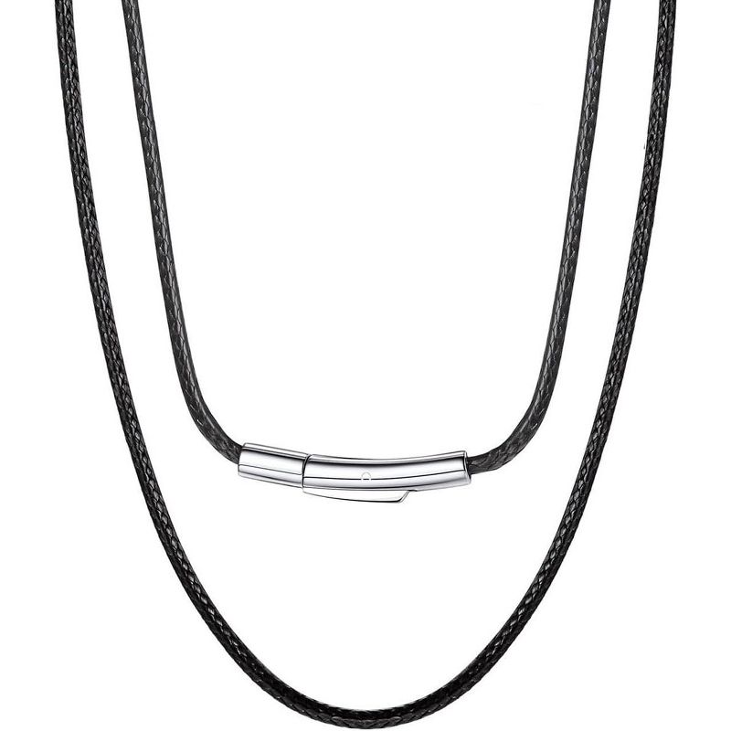 Men Waterproof Braided Leather Necklace Wax Rope Chain,Customize Available, 2/3mm Width, with Snap Clasp,18"-Send Gift Box