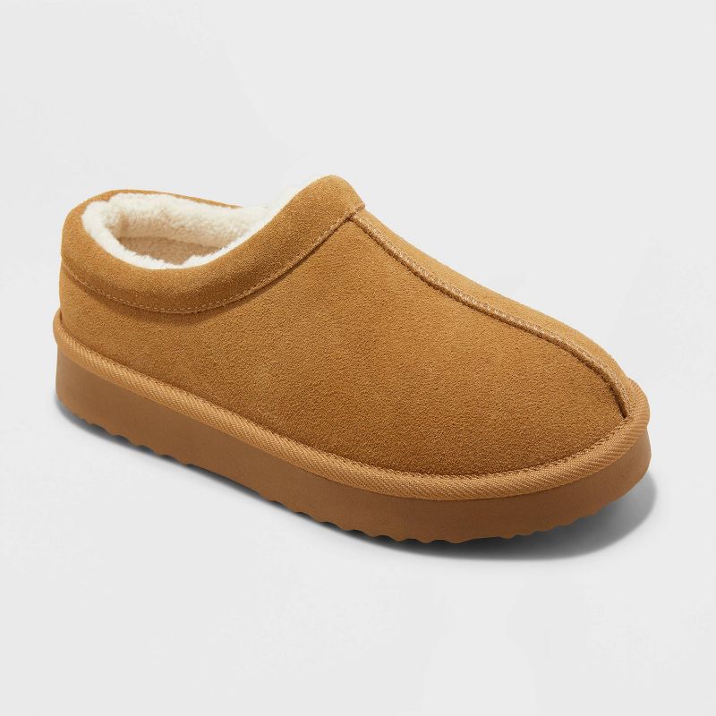 Women's Kaya Genuine Suede Clog Slippers - Auden™ Brown 8: Slip-On Indoor/Outdoor, Cushioned Footbed, Medium Width