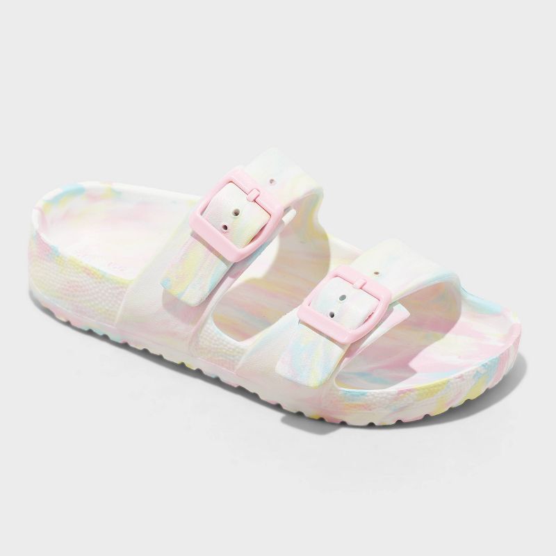 Kids' Noa Blown EVA Footbed Sandals - Cat & Jack™ White 13: Swirl Pattern, Open Toe, Double Straps
