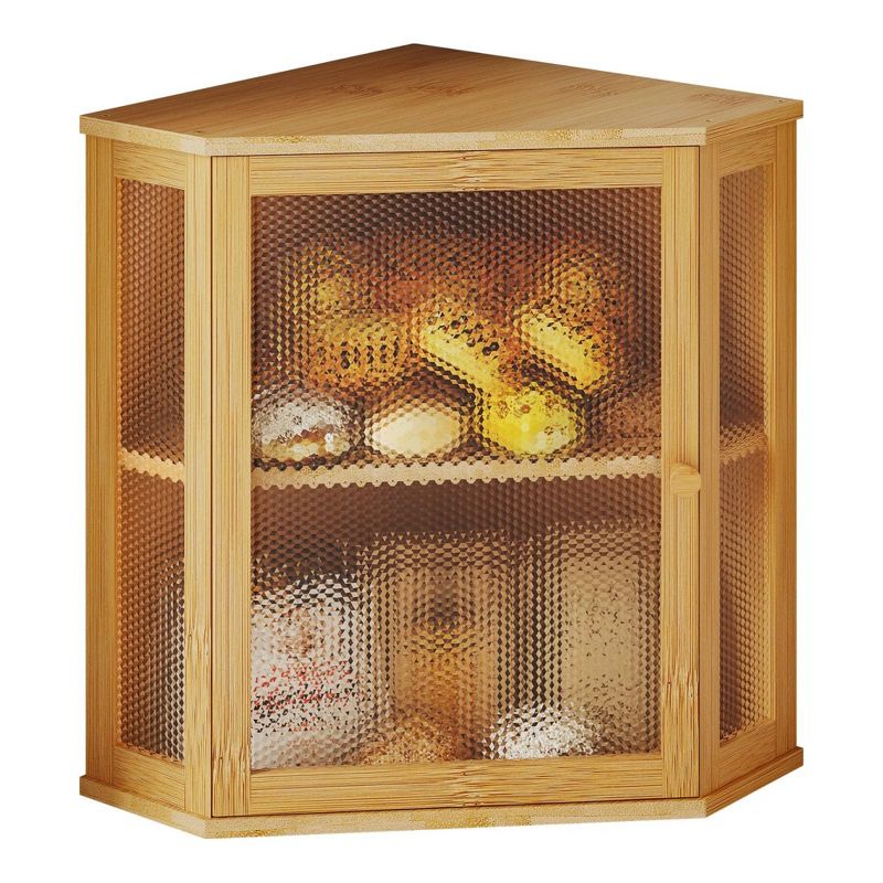 MOEPISY Medium Bamboo Bread Box with Acrylic Display Window, Kitchen Countertop Bread Storage Container, Natural