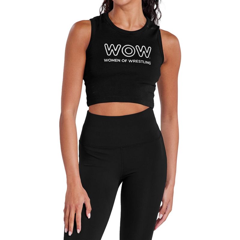 Women's Women of Wrestling Color Logo Sleeveless Crop Top Tank Black X Small