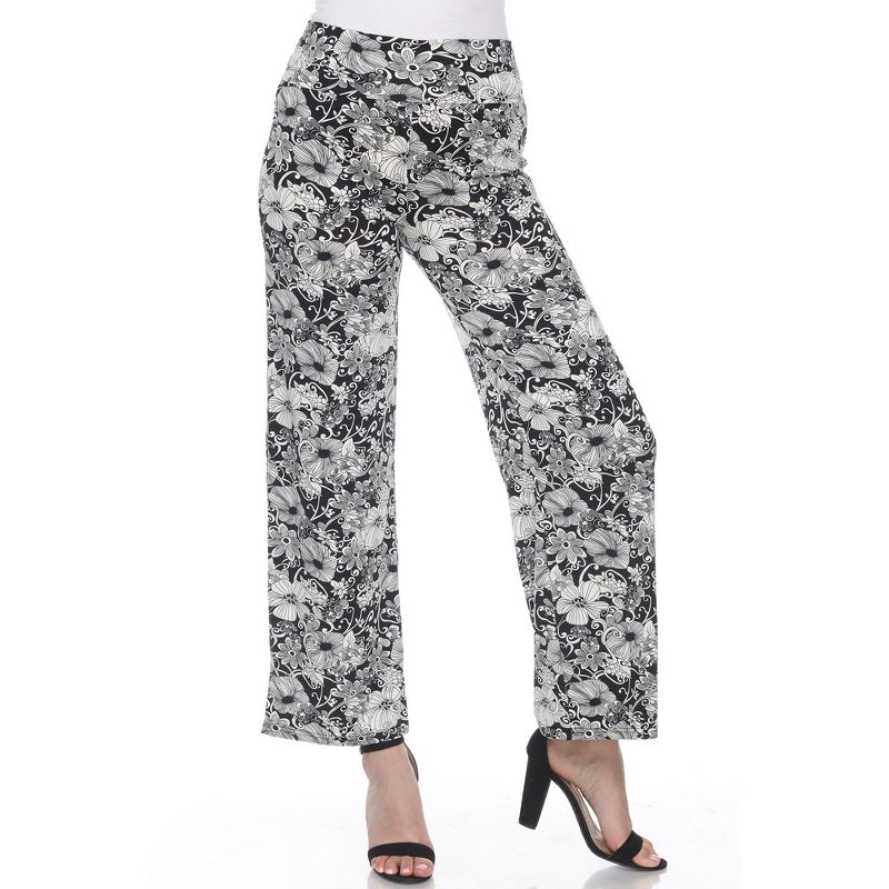 Women's Floral Paisley Wide Leg Palazzo Pants Black Medium - White Mark