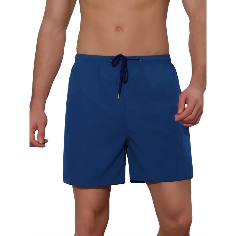 Lars Amadeus Men's Summer Solid Color Elastic Waistband Swim Beach Shorts Navy Blue 36